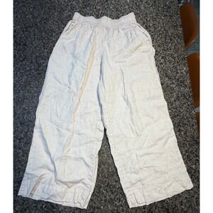 Tahari Womens Wide Leg Linen Blend Pants Cream Elastic Waist Relaxed Trousers